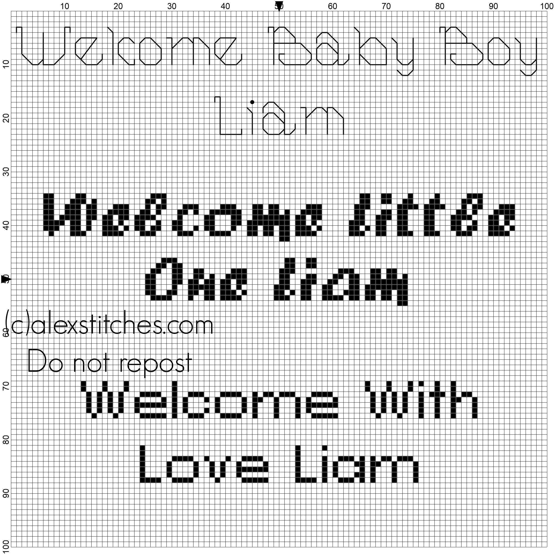 Welcome With Love Liam cross stitch patterns