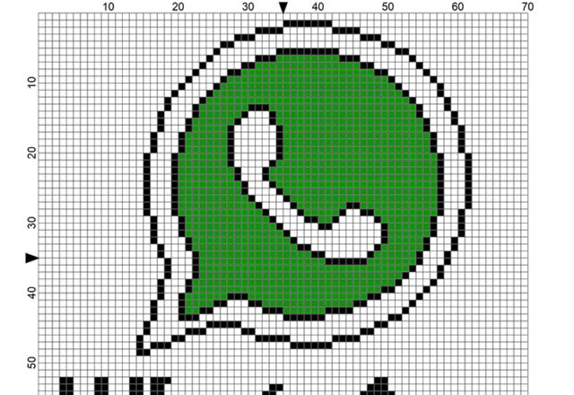 WhatsApp logo free cross stitch pattern 66 x 65 stitches 3 DMC threads