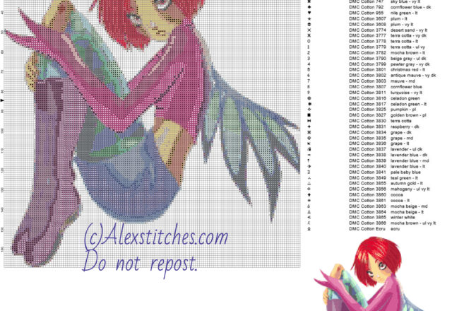 Will Witch free cross stitch pattern 150x169 50 colors