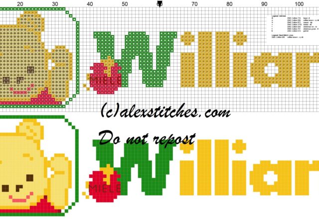 William name with Baby winnie the pooh free cross stitches pattern