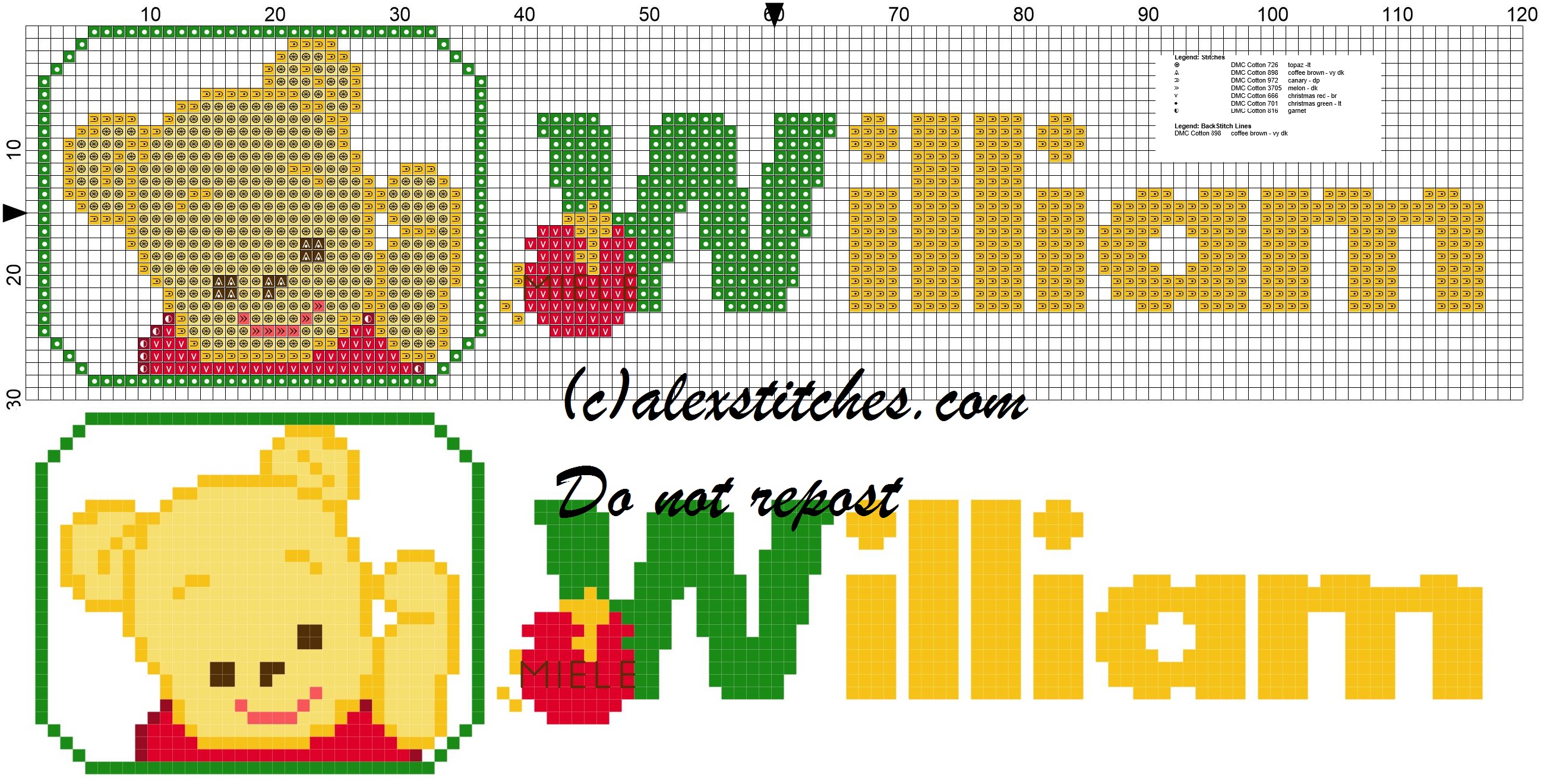 William name with Baby winnie the pooh free cross stitches pattern