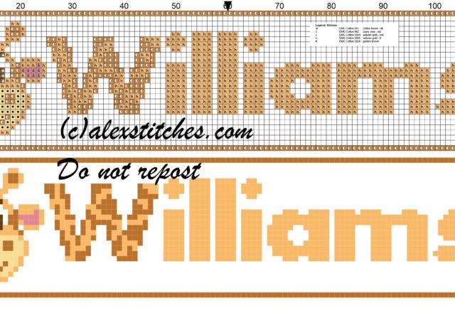 Williams name with giraffe cross stitch pattern