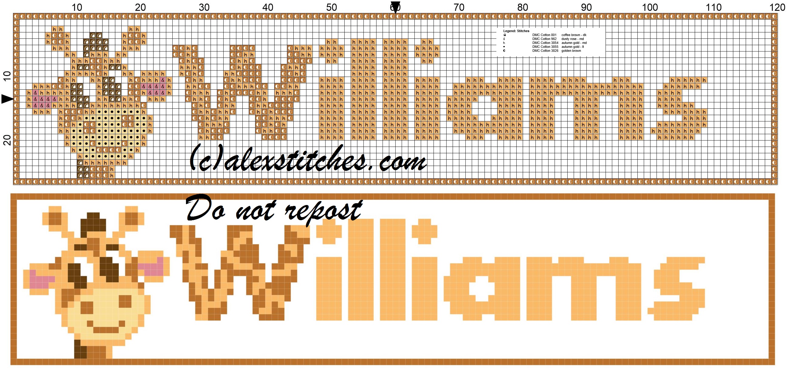 Williams name with giraffe cross stitch pattern