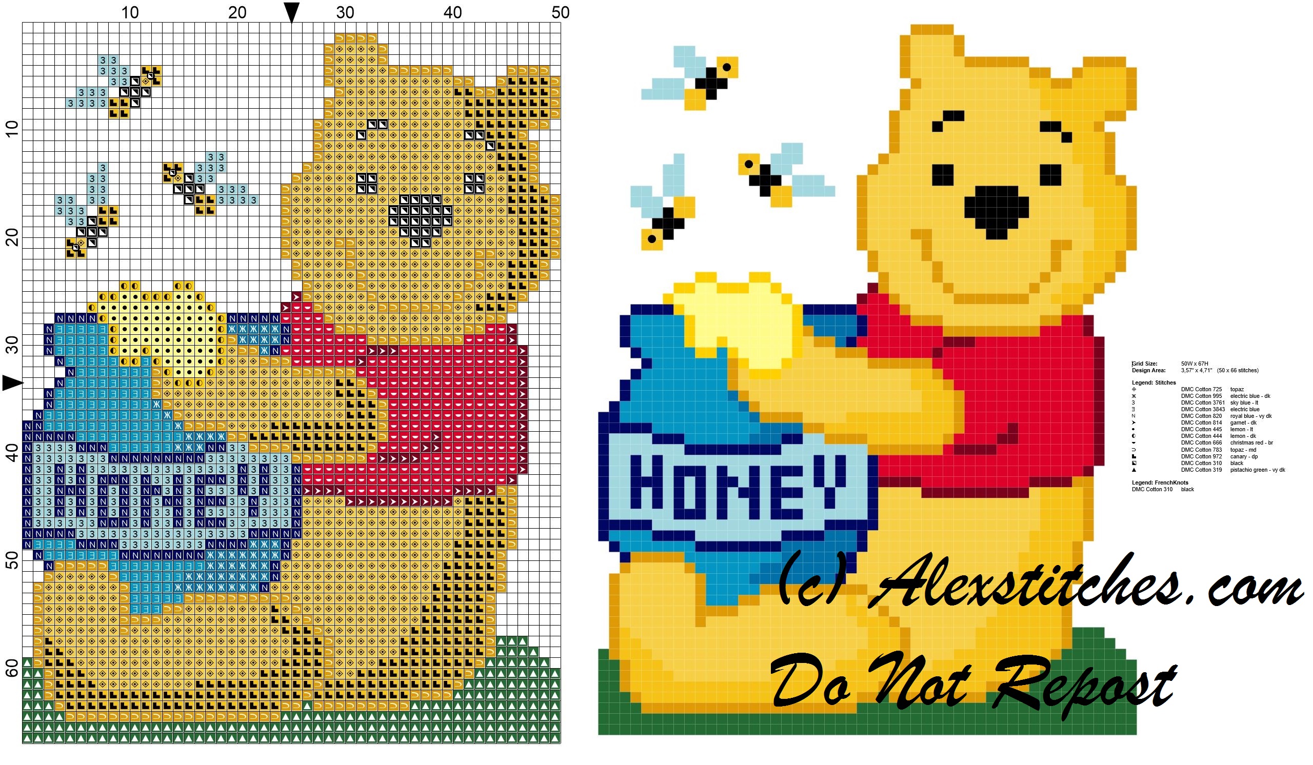 Winnie The Pooh sitting with jar of honey and bees cross stich pattern