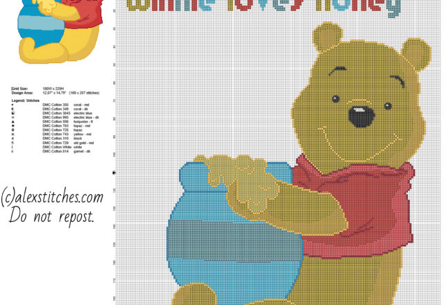 Winnie The Pooh with honey jar cross stitch baby blanket idea free download