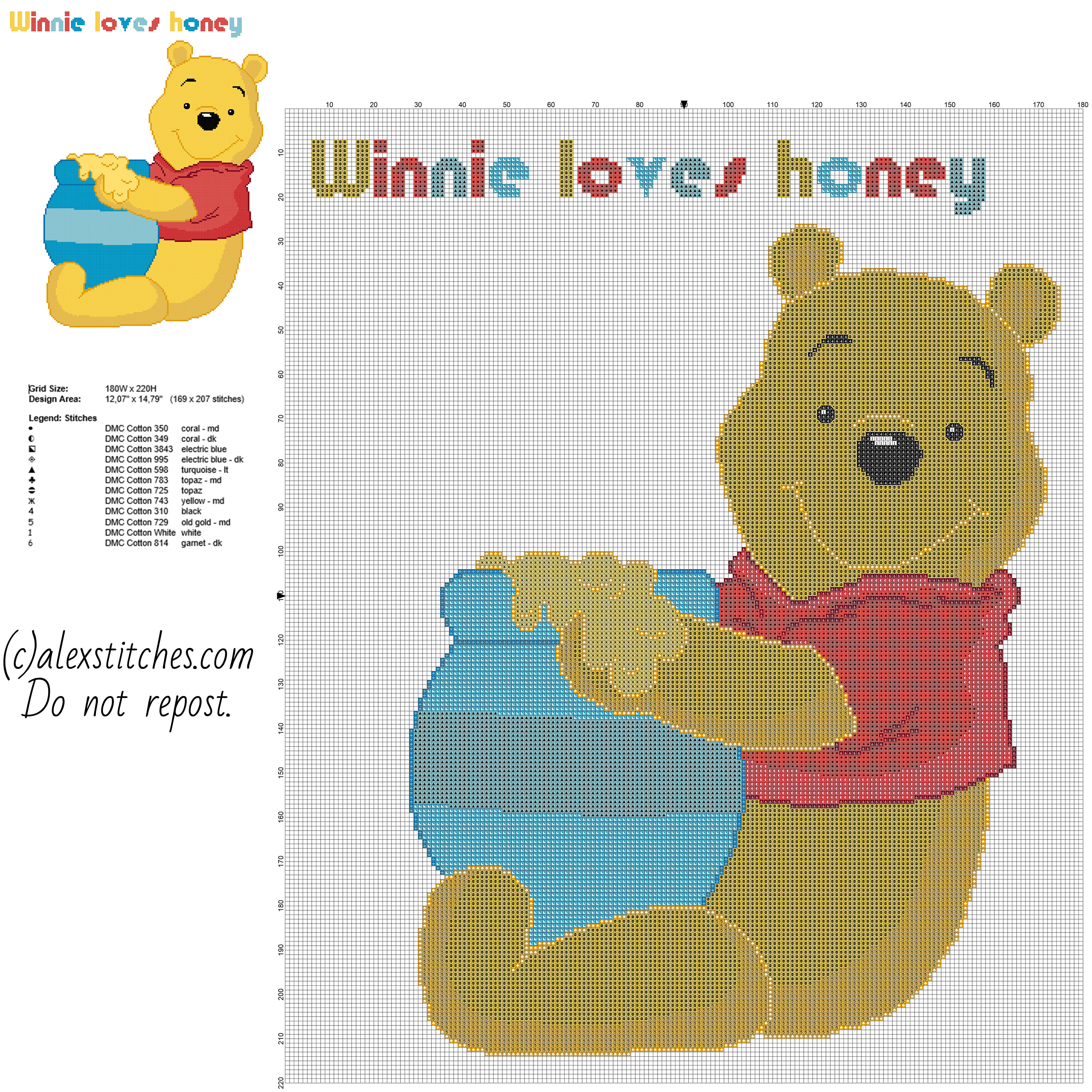 Winnie The Pooh with honey jar cross stitch baby blanket idea free download