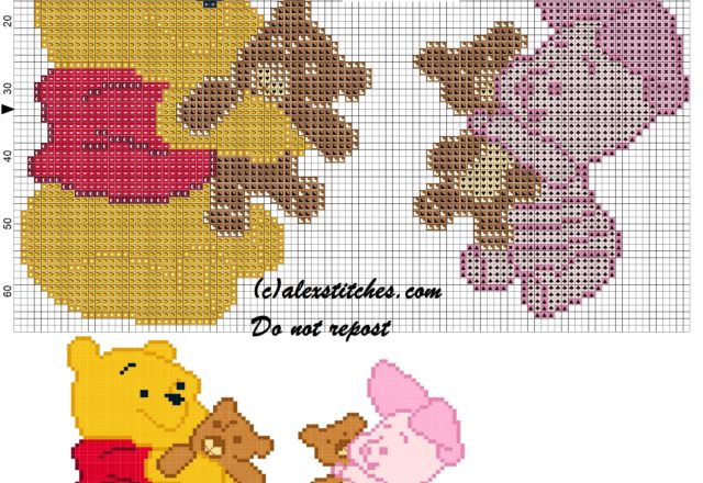 Winnie the Pooh and Piglet with teddy bear cross stitch patterns