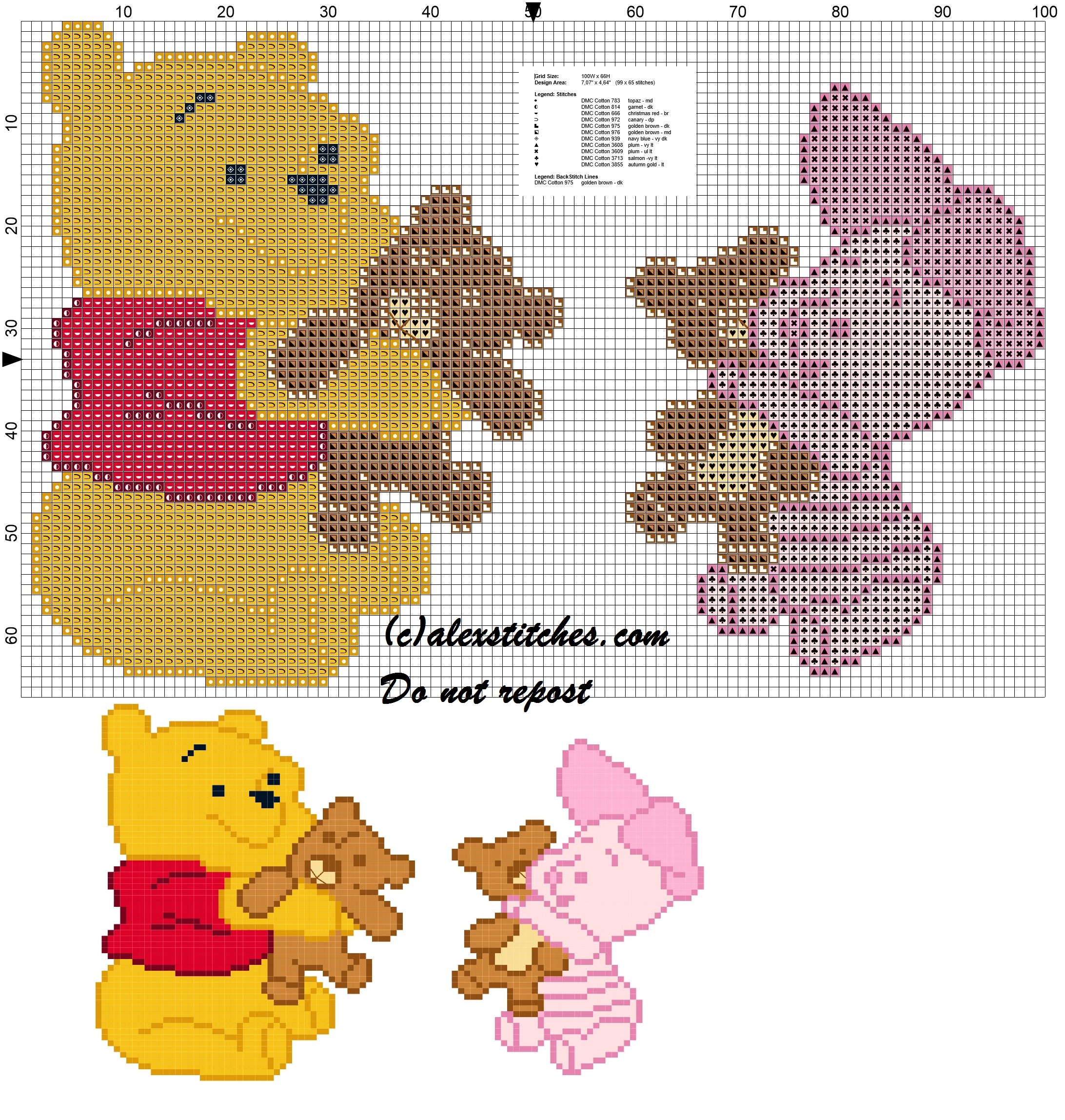 Winnie the Pooh and Piglet with teddy bear cross stitch patterns
