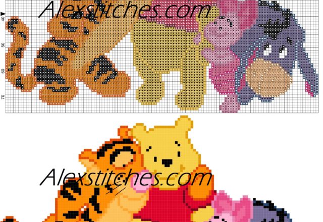 Winnie-the-Pooh friends cross stitch pattern