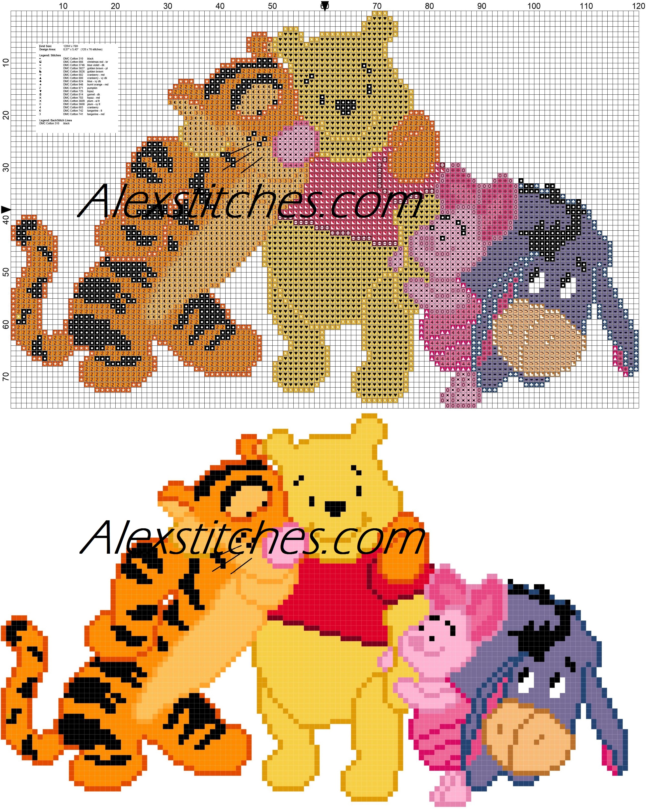 Winnie-the-Pooh friends cross stitch pattern