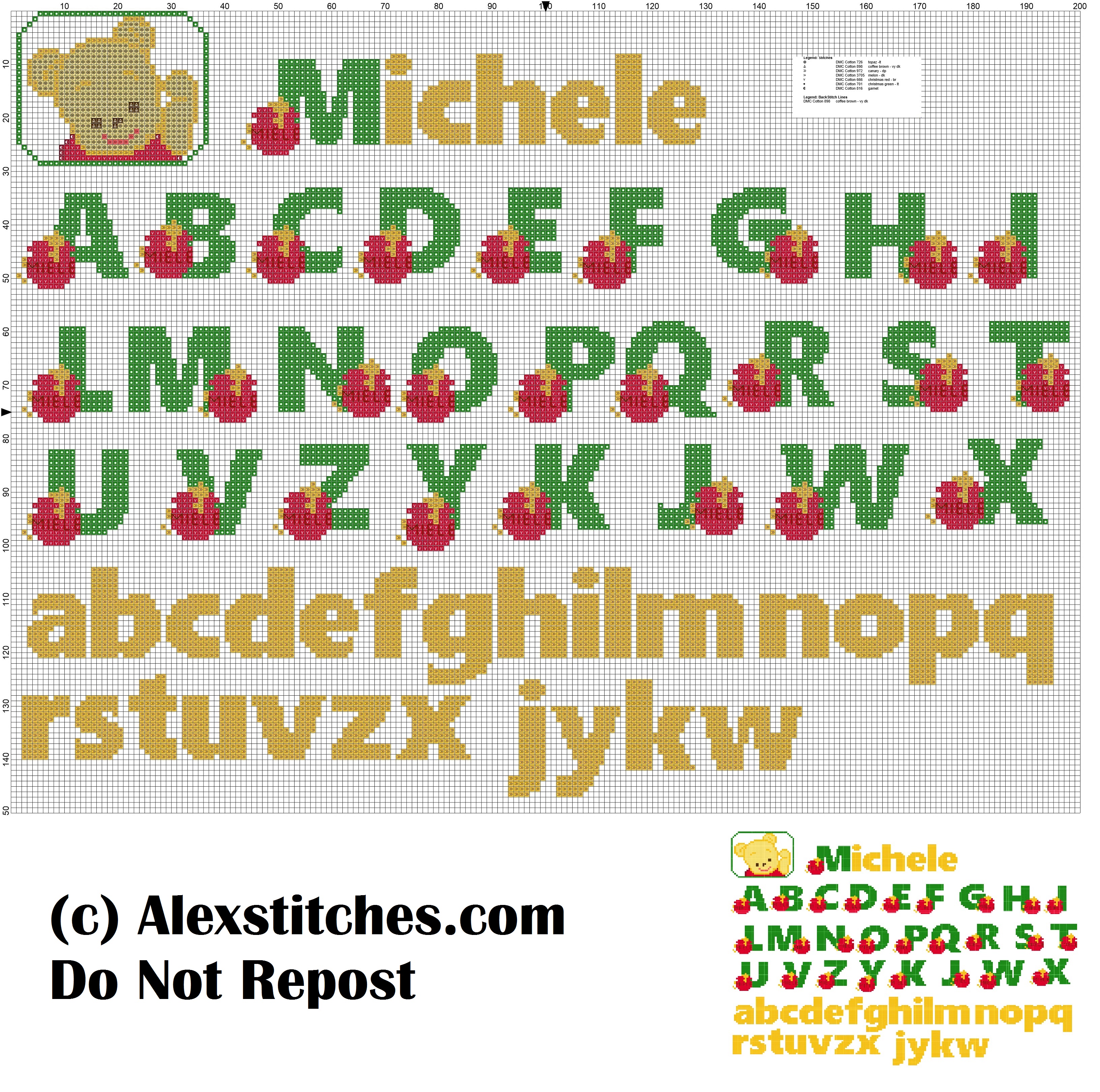 Winnie the pooh and honey alphabet cross stitch pattern