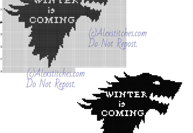 Winter is Coming Game Of Thrones free cross stitch pattern 100x80 2 colors-01
