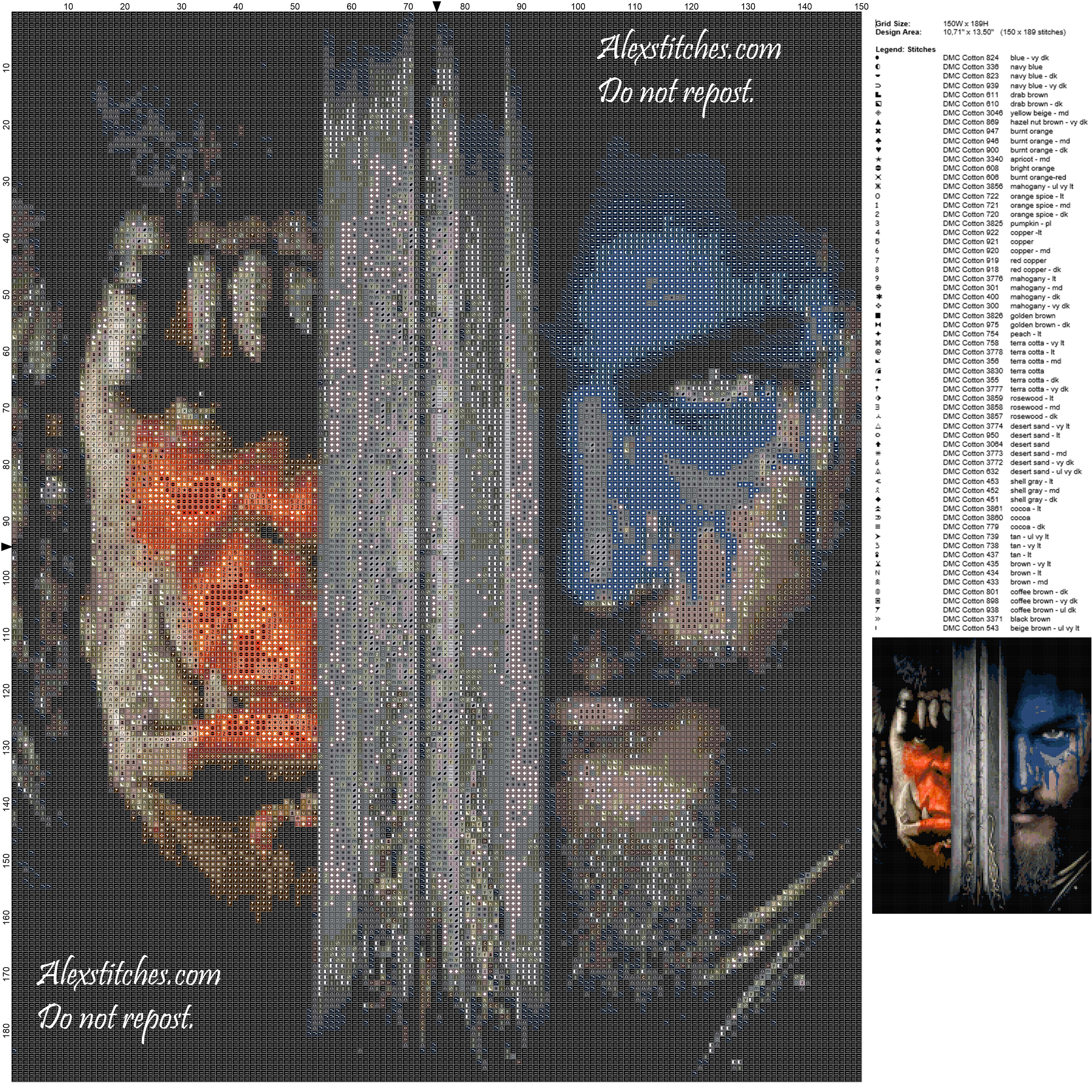 World Of Warcraft Movie Poster cross stitch pattern150x189 100 colors