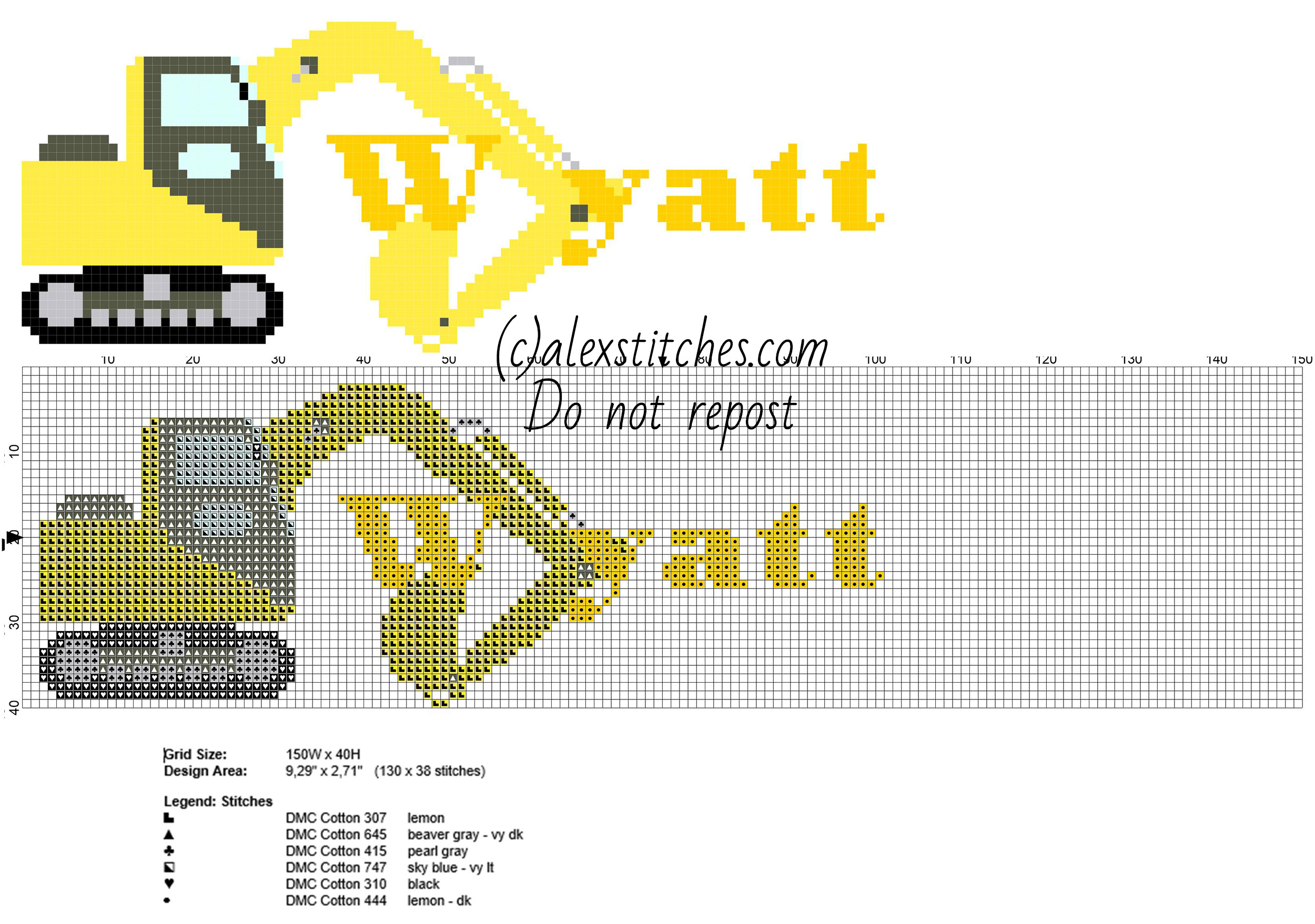 Wyatt cross stitch baby male name with the excavator