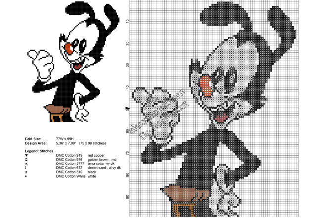 Yakko Animaniacs character free cross stitch pattern