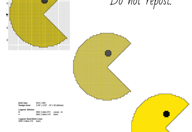 Yellow Pac Man retro character videogames free cross stitch pattern