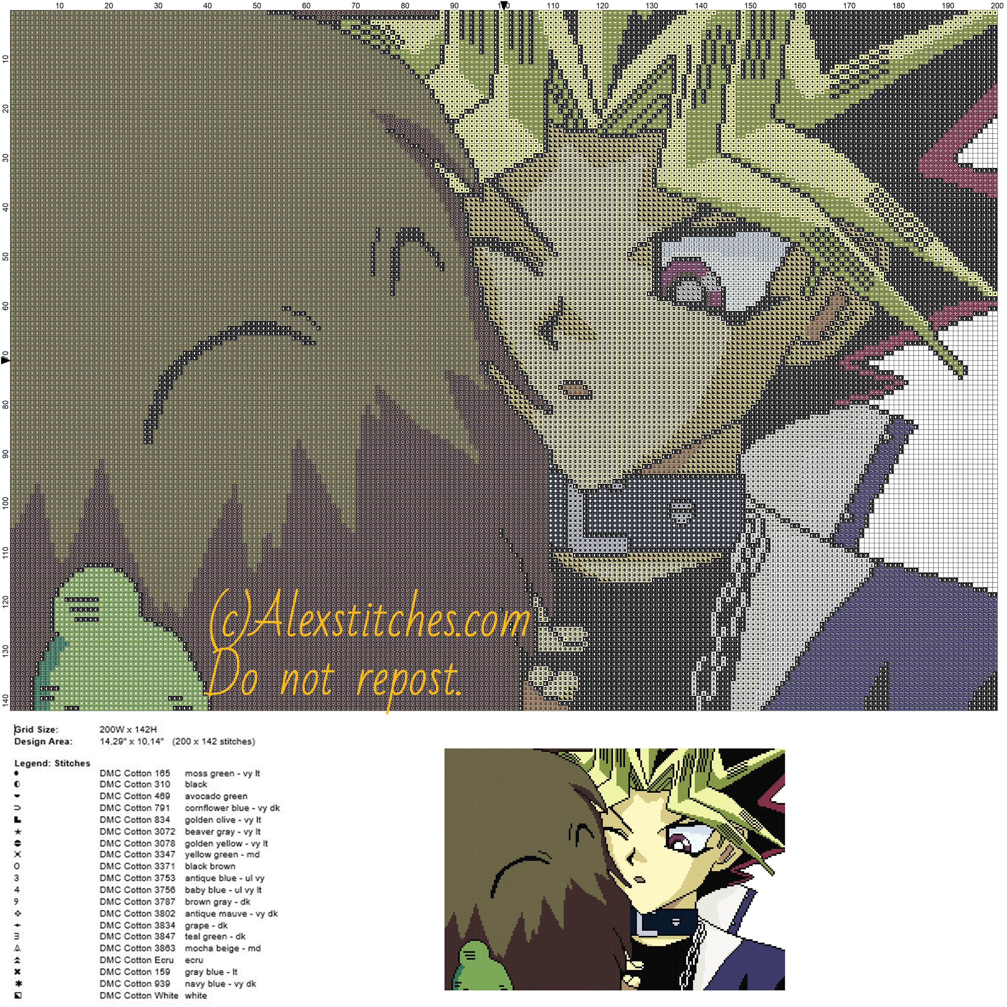 Yu Gi Oh and Kuribog cross stitch pattern 200x142 20 colors