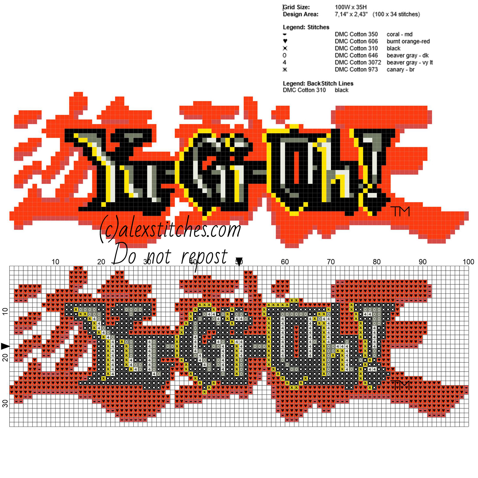 Yu Gi Oh logo free simple cross stitch pattern