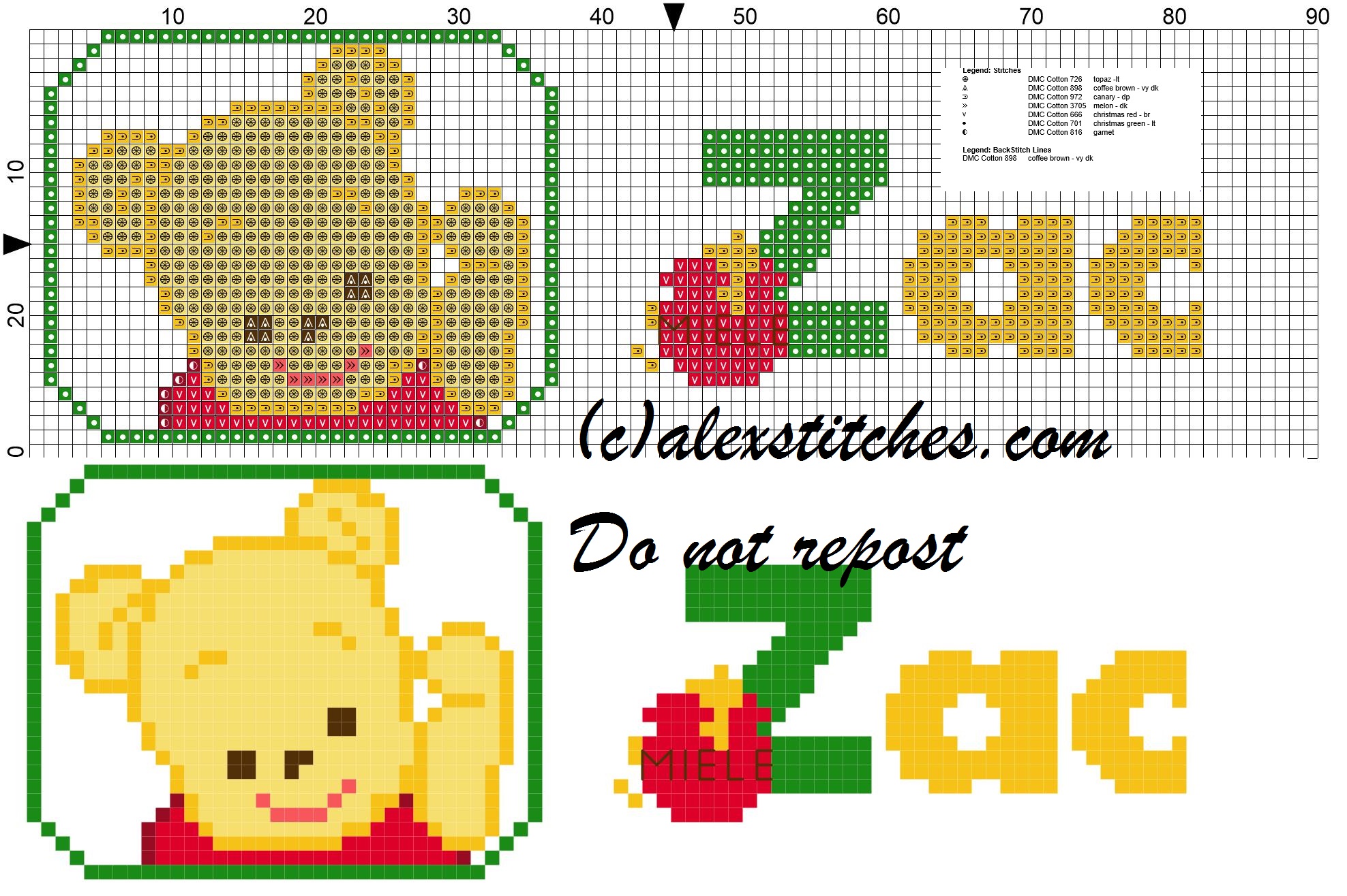 Zac name with Baby winnie the pooh free cross stitches pattern