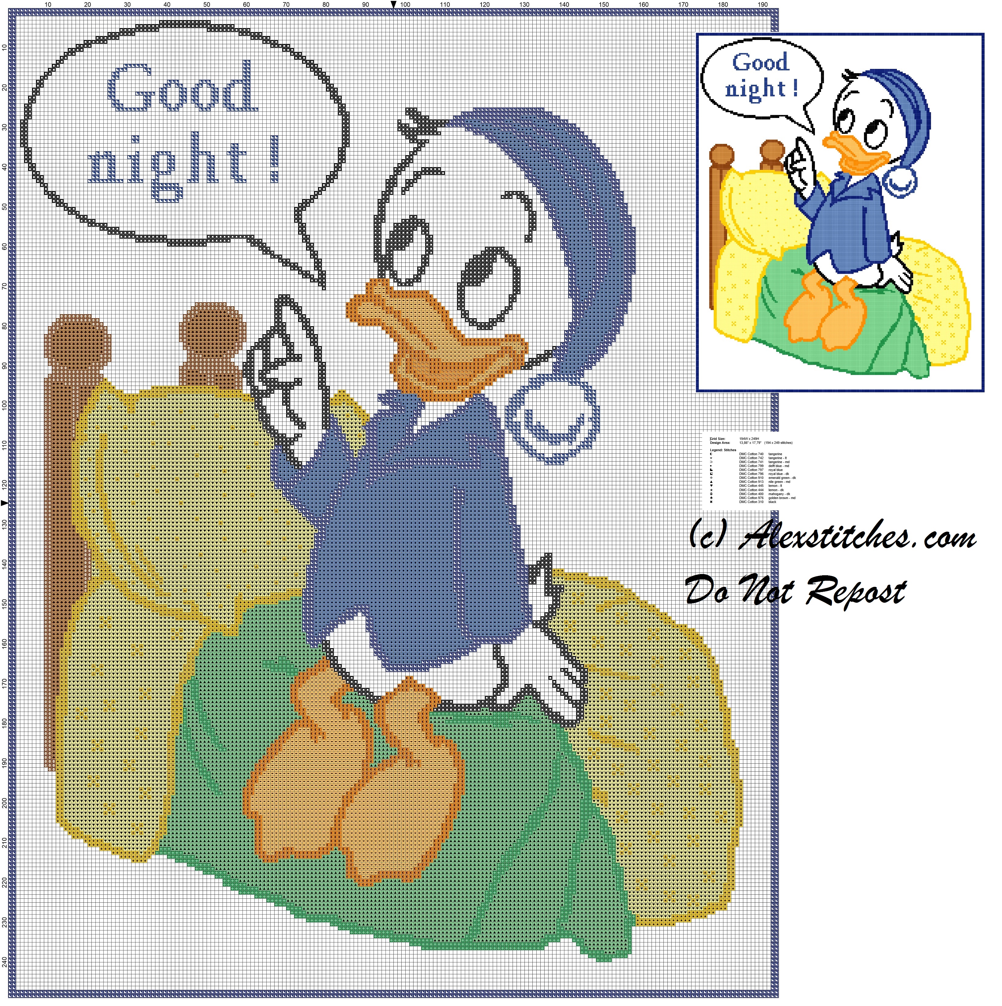 baby blanket with baby donald duck cross stitch pattern