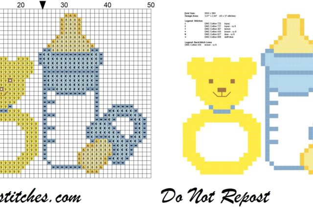 baby bottle and pacifier rattle cross stitch pattern