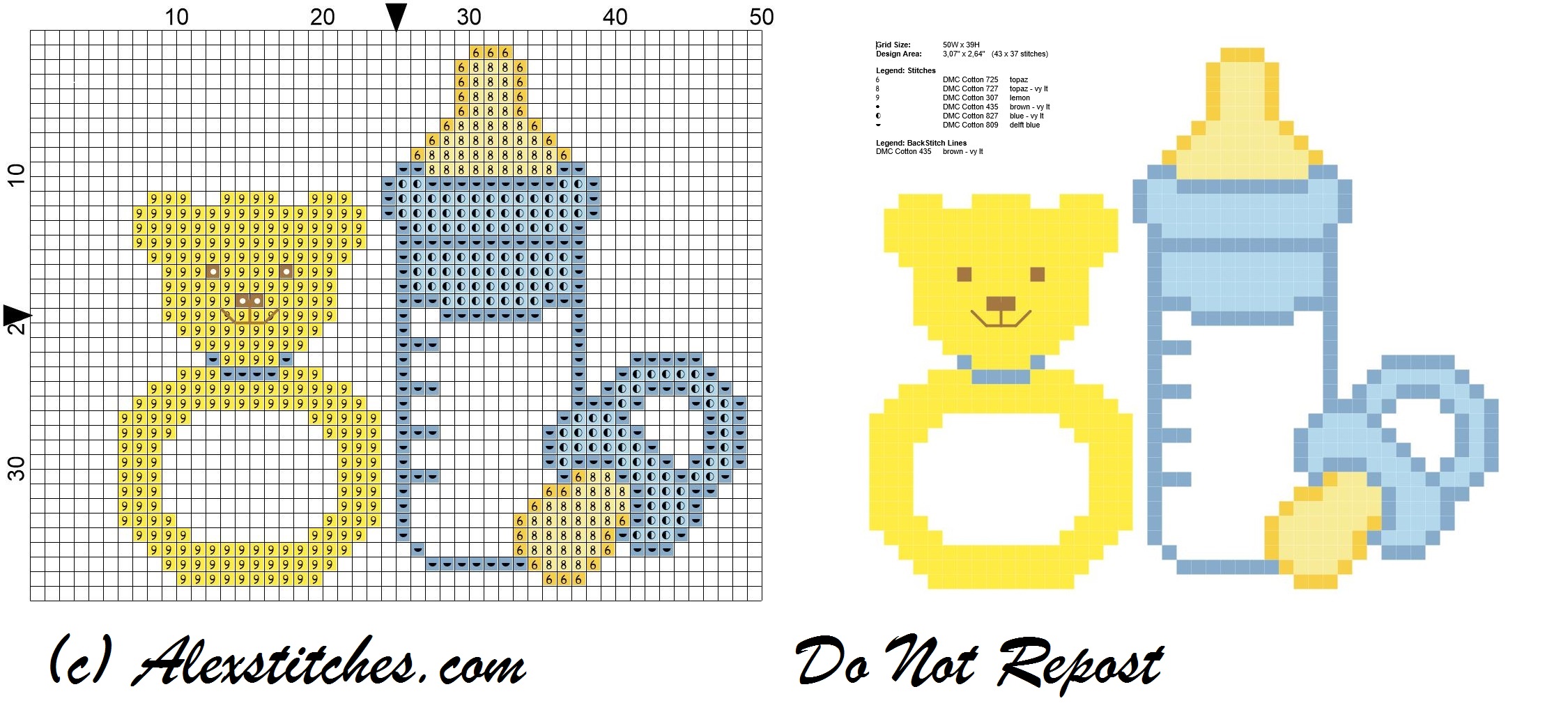 baby bottle and pacifier rattle cross stitch pattern