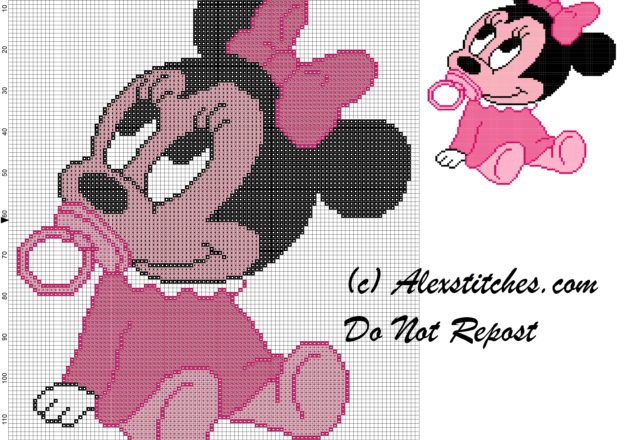 baby minnie with pacifier cross stitch pattern