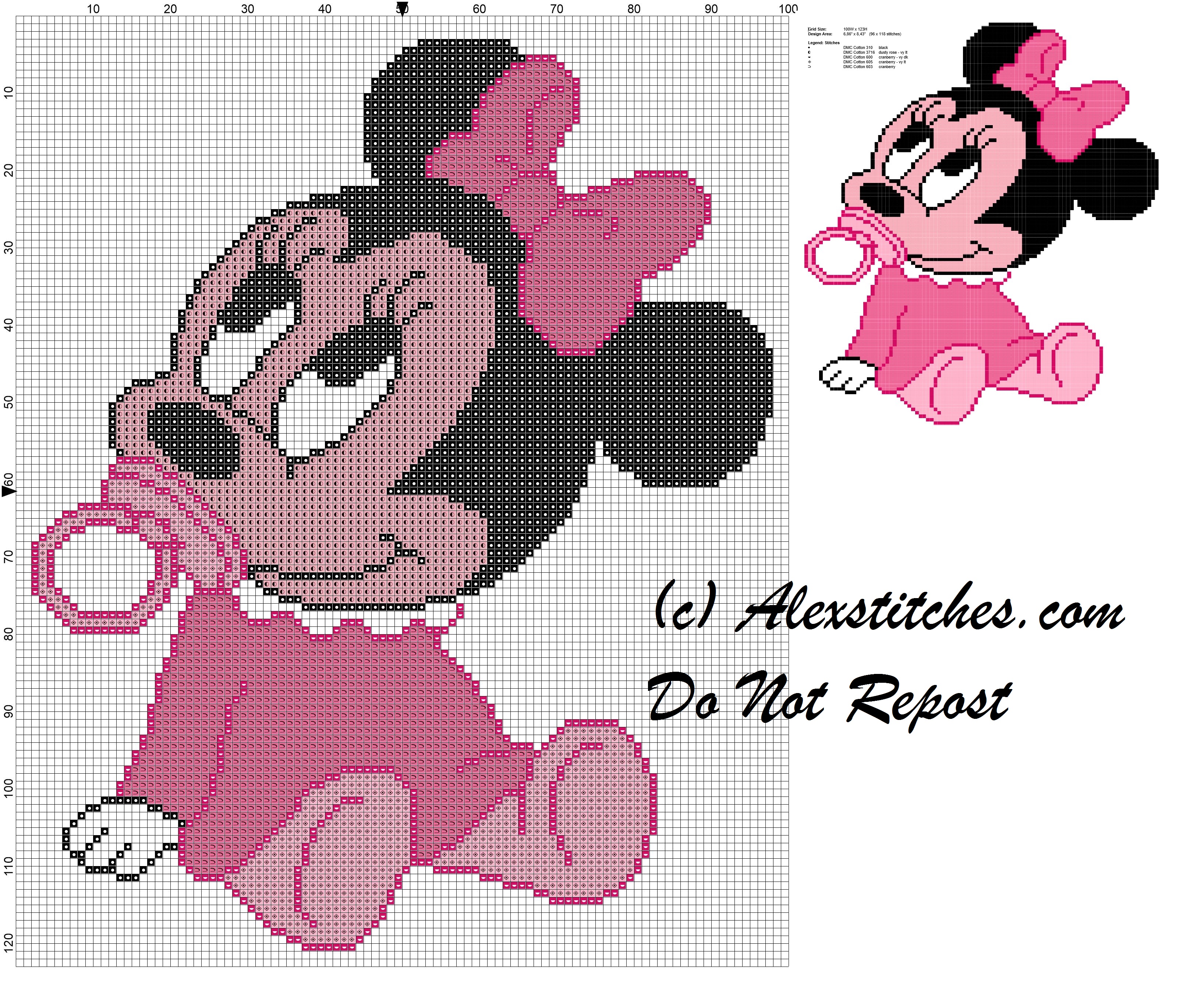 baby minnie with pacifier cross stitch pattern