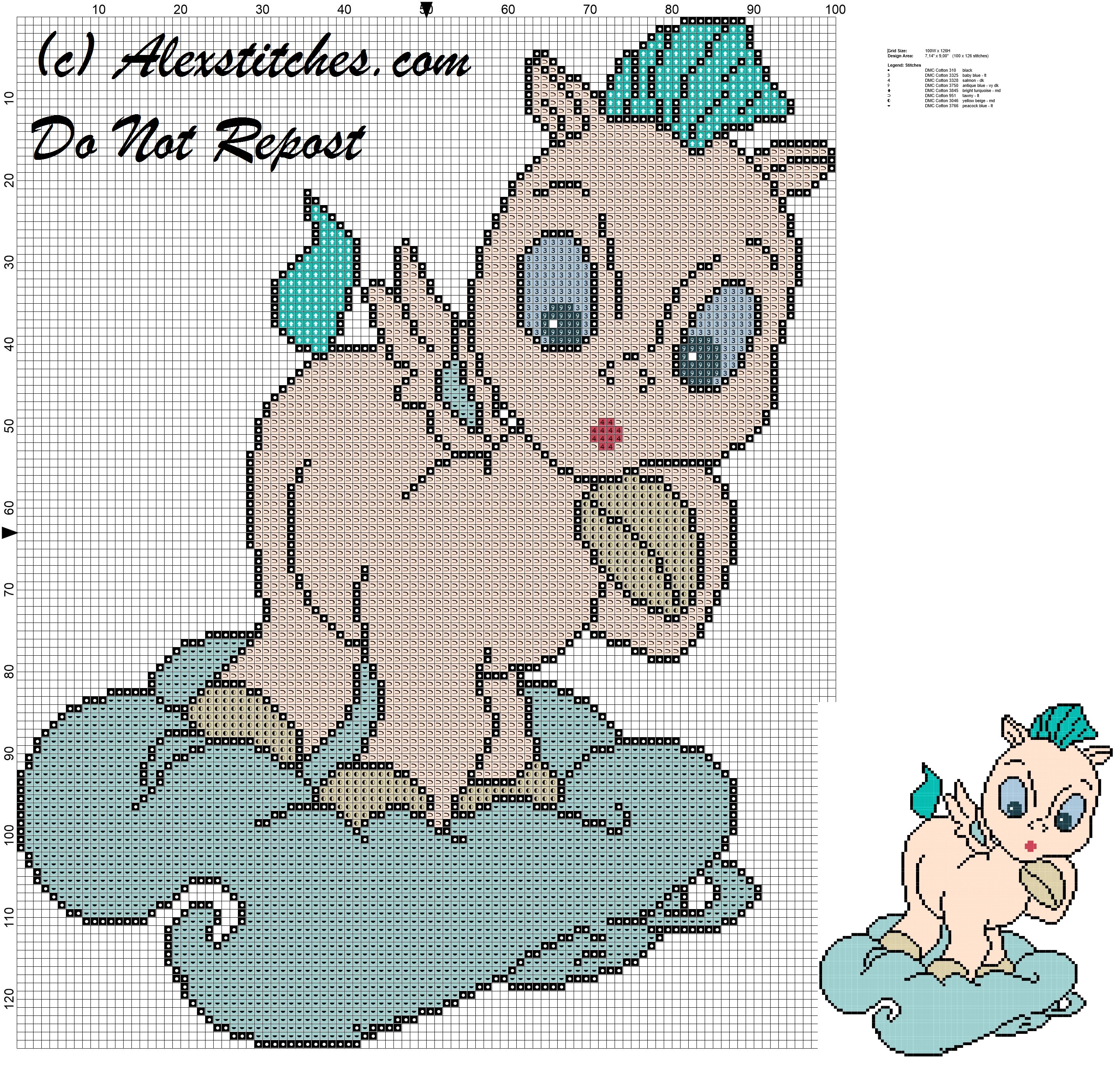baby pegasus for childrens cross stitch pattern