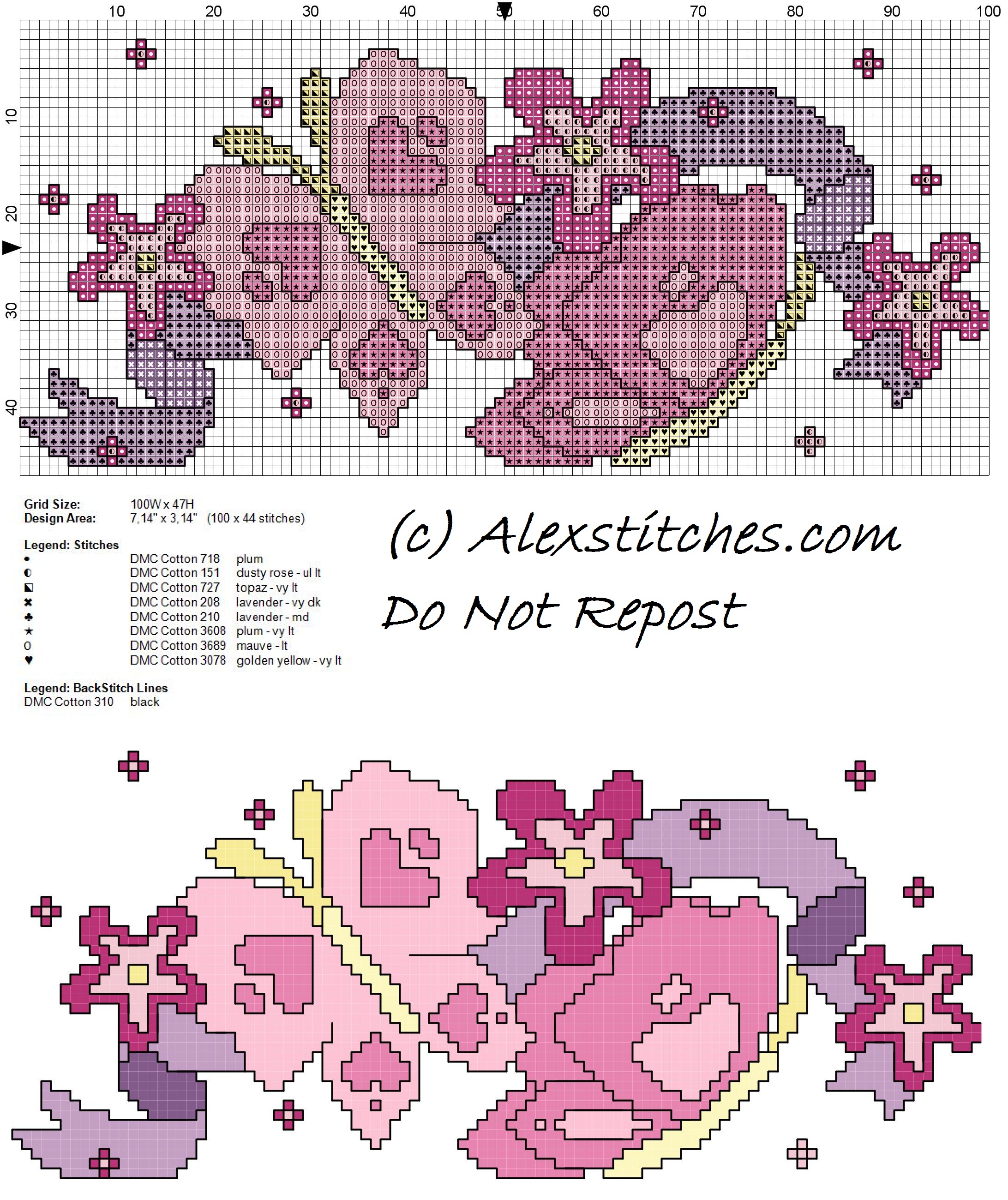 butterflies and flowers cross stitch pattern border-01