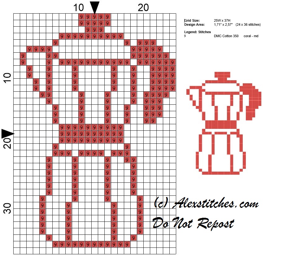 coffee pot kitchen monochrome cross stitch pattern