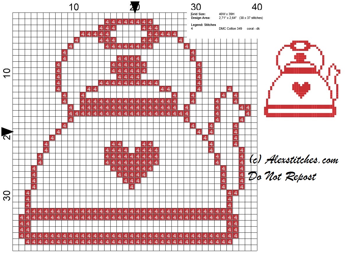 cross stitch pattern kettle monochrome