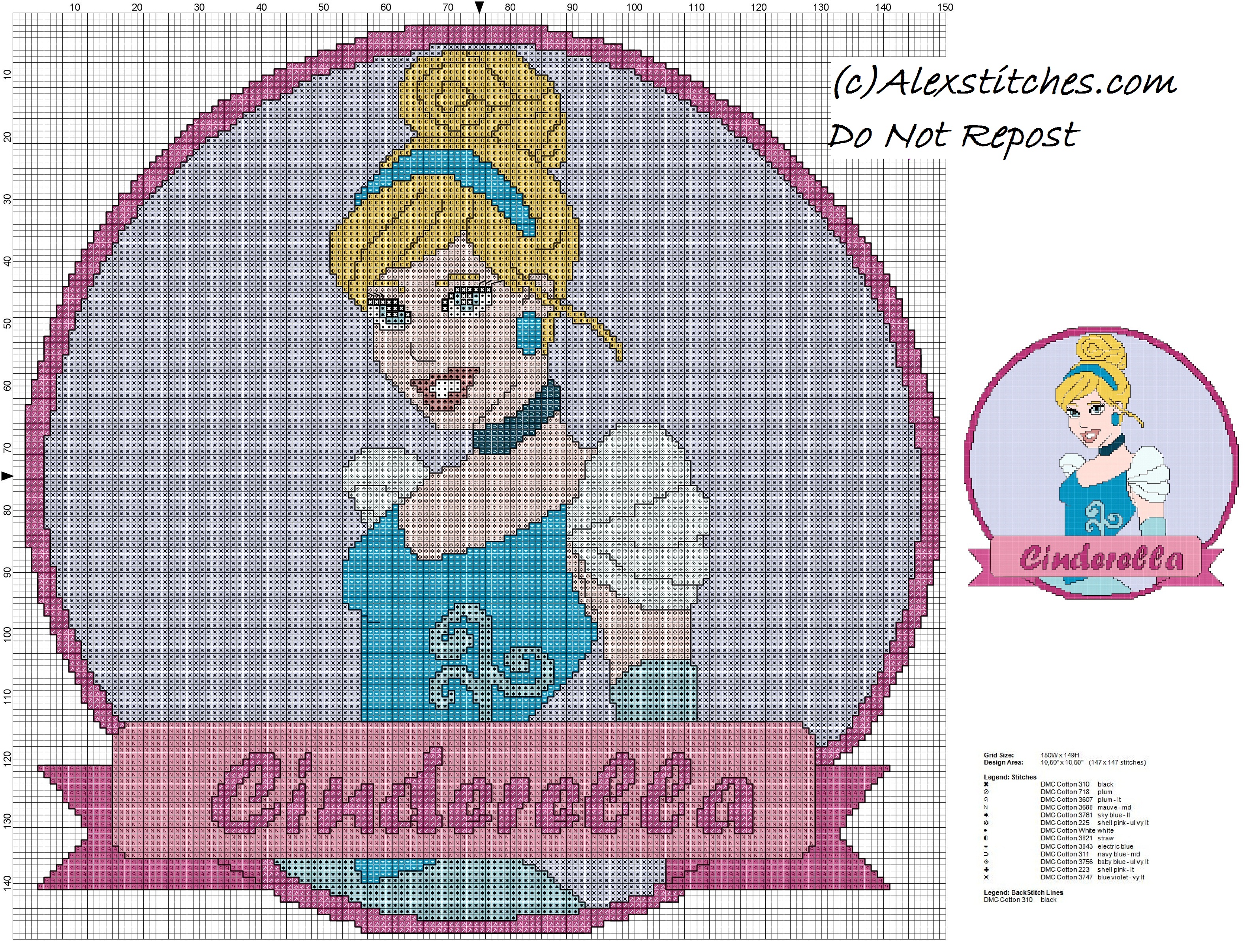 disney princess Cinderella cross stitch pattern cushion