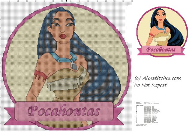 disney princess Pocahontas cross stitch pattern cushion
