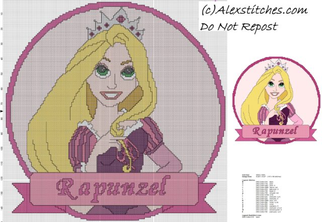 disney princess Rapunzel cross stitch pattern cushion