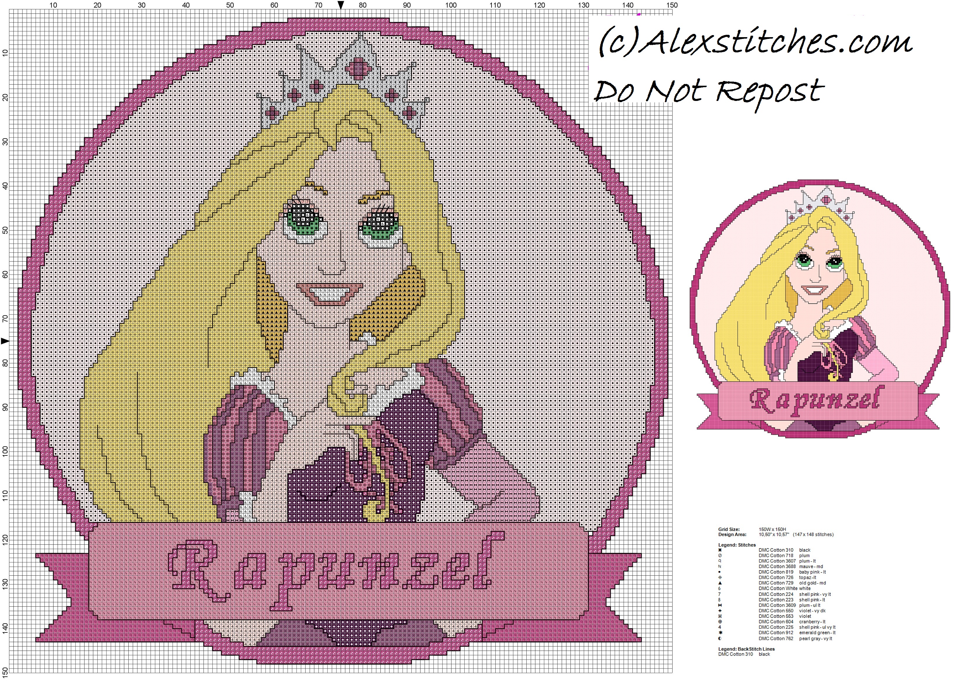 disney princess Rapunzel cross stitch pattern cushion