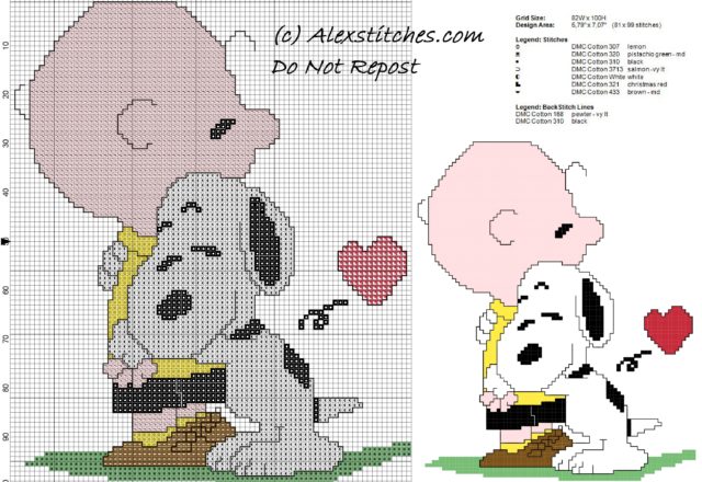 free cross stitch pattern snoopy hug charlie brown