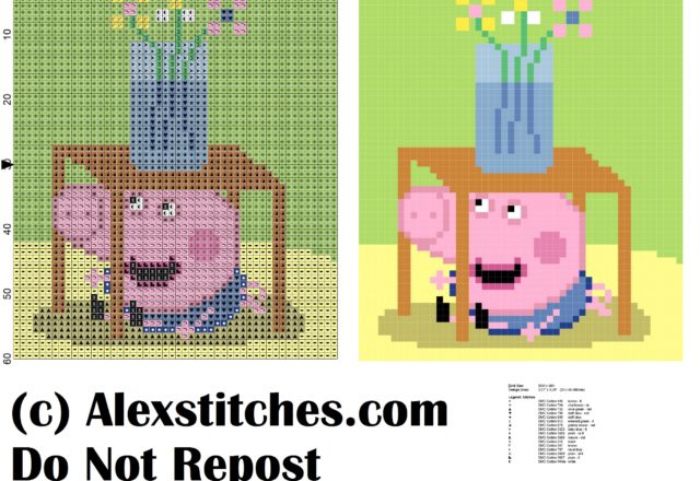 george peppa pig' s brother below the table cross stitch pattern