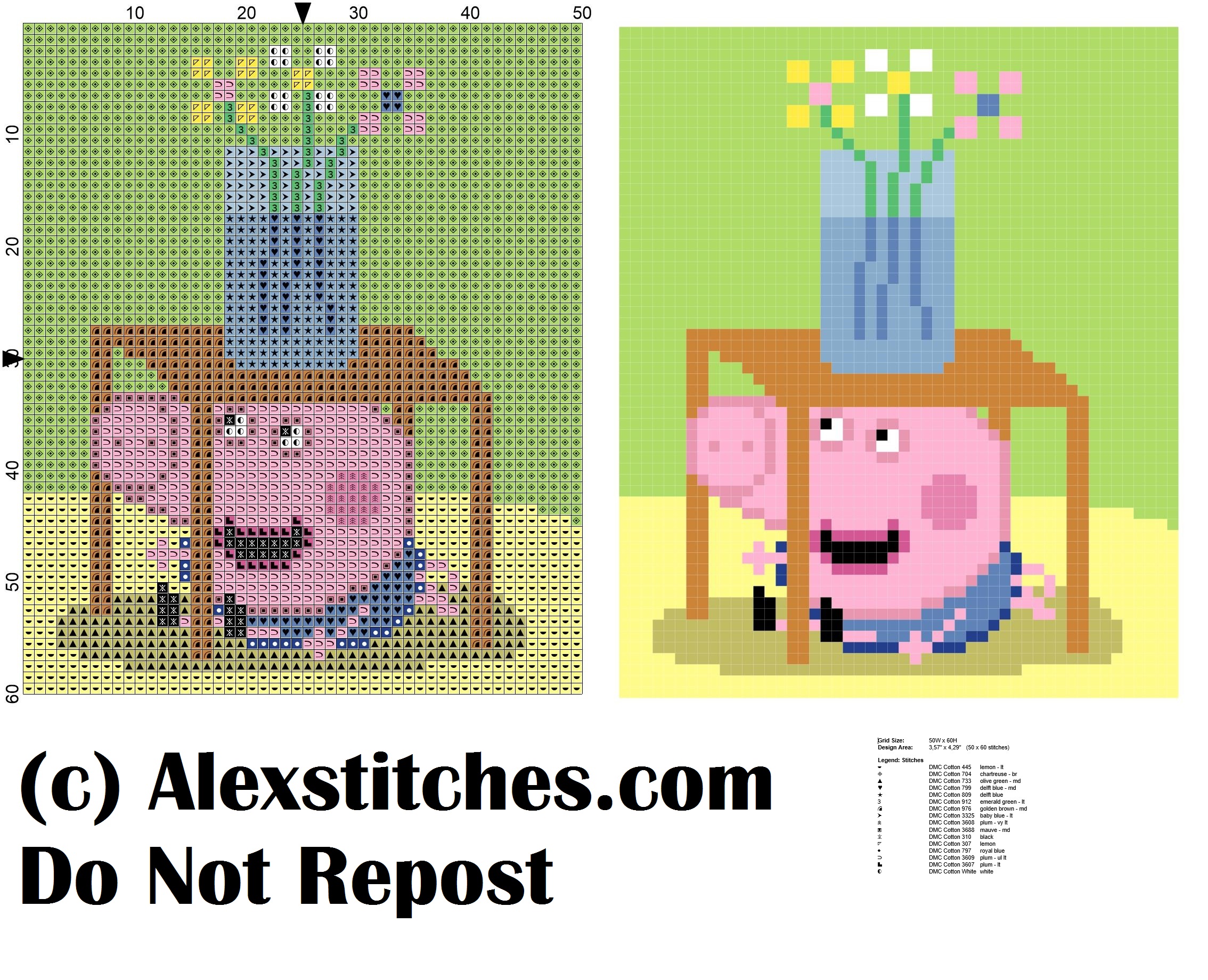 george peppa pig' s brother below the table cross stitch pattern