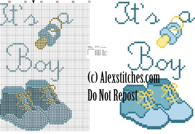 it' s a boy with shoes birth record cross stitch pattern