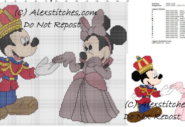 minnie and mickey mouse king and queen free cross stitch pattern