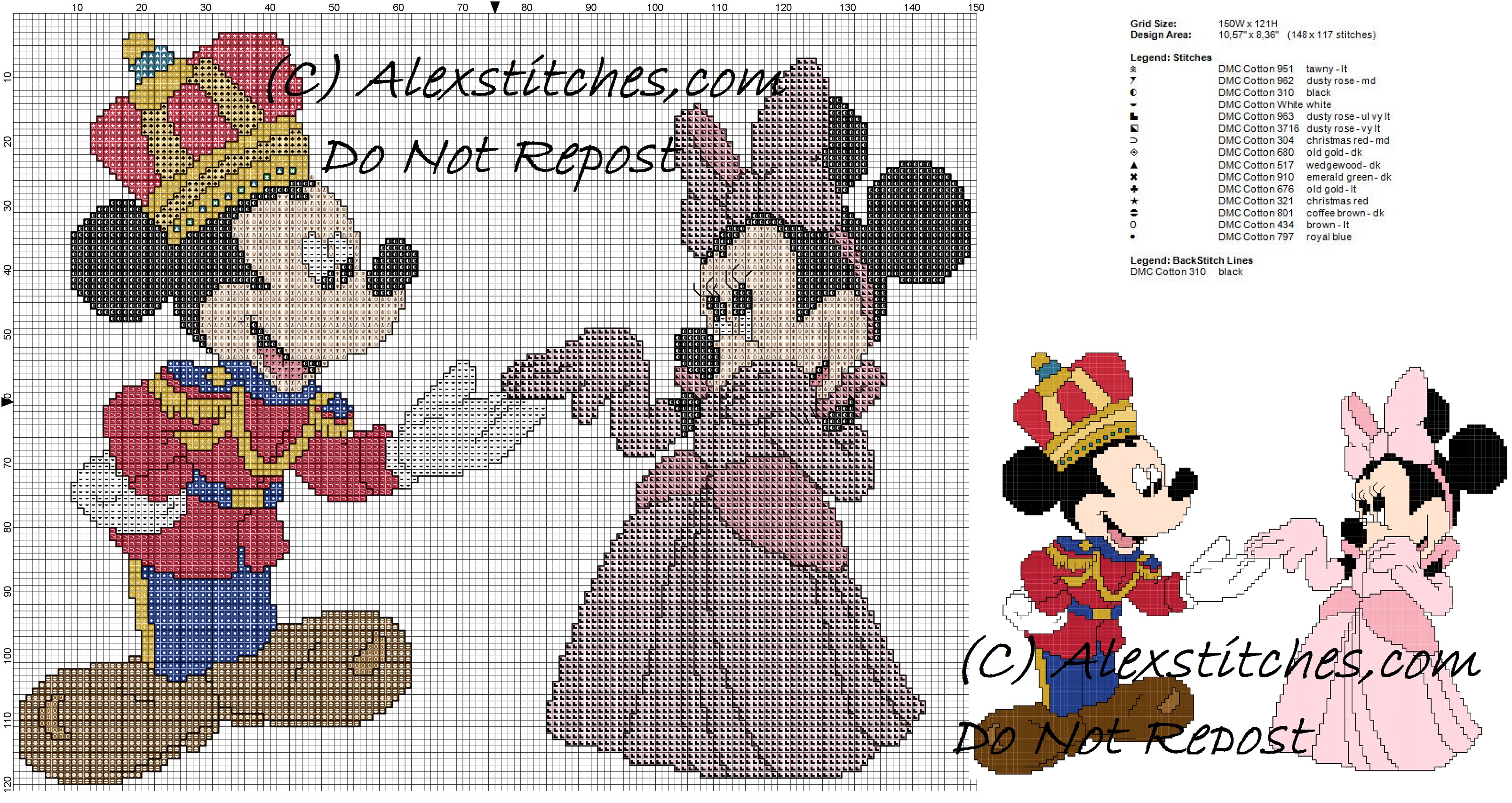 minnie and mickey mouse king and queen free cross stitch pattern
