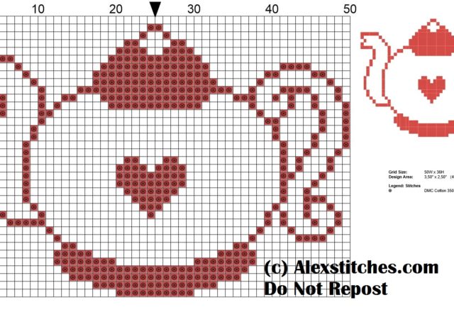 monochrome teapot cross stitch pattern