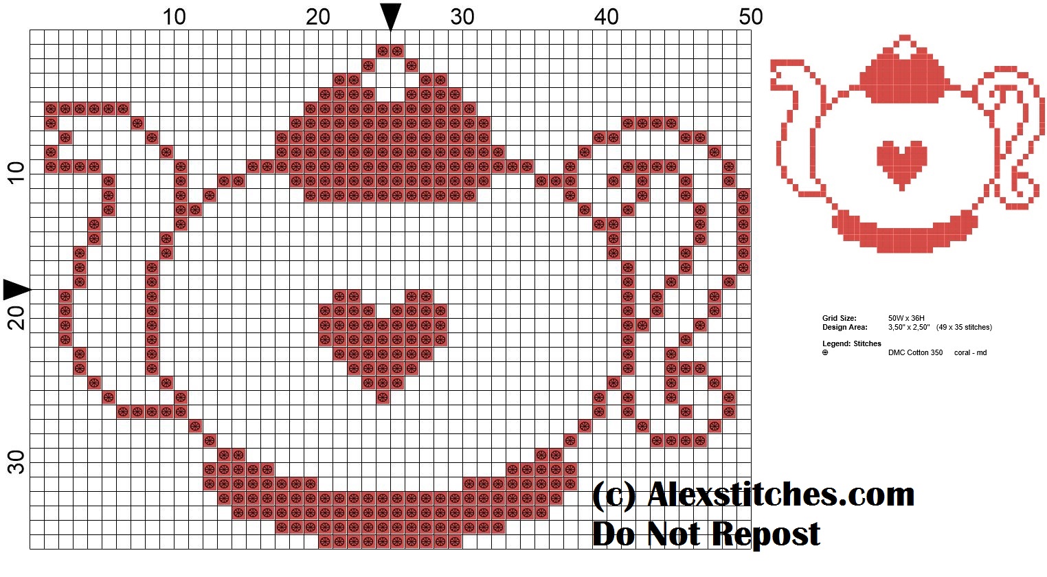 monochrome teapot cross stitch pattern