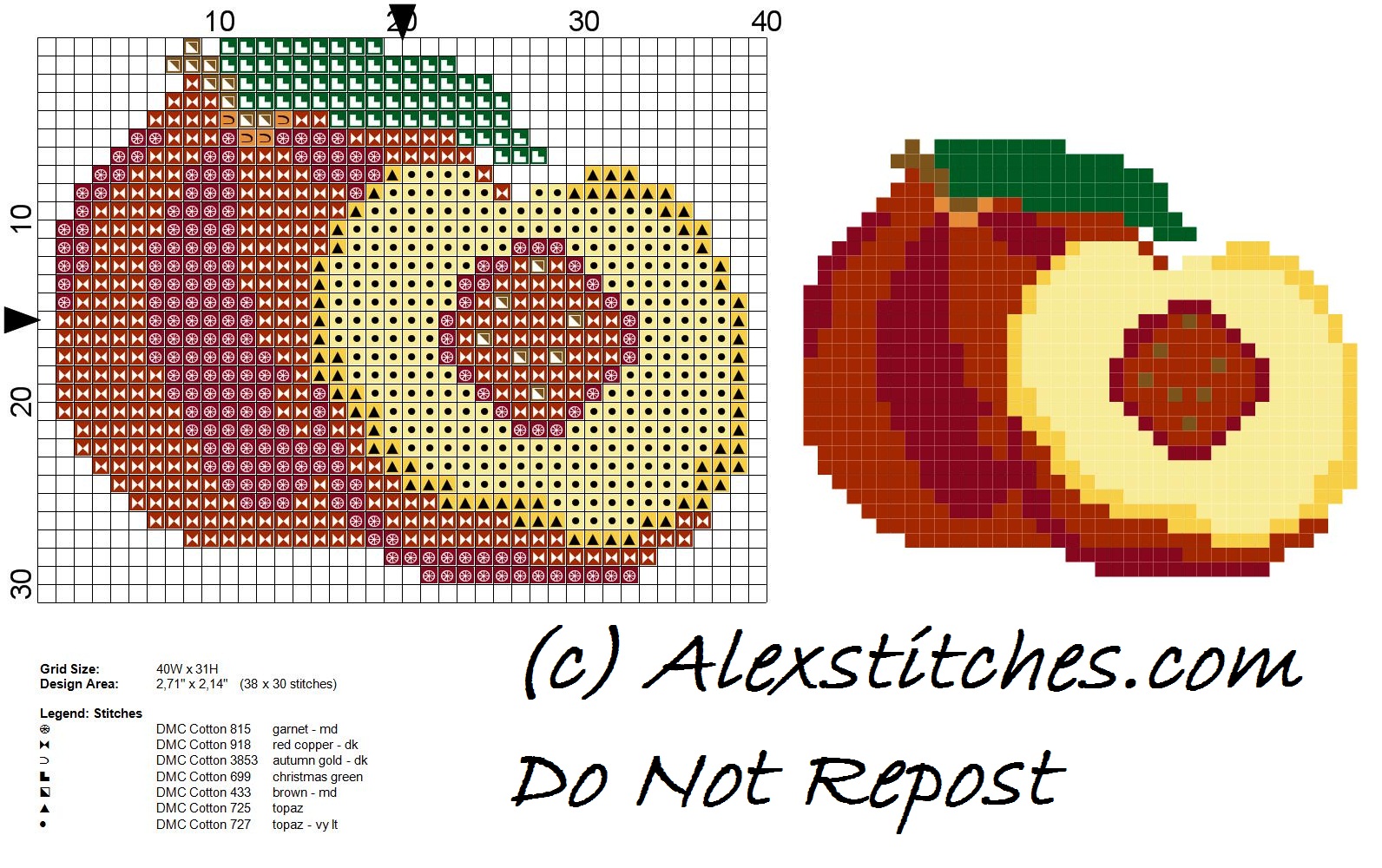 peach fruit free cross stitch pattern