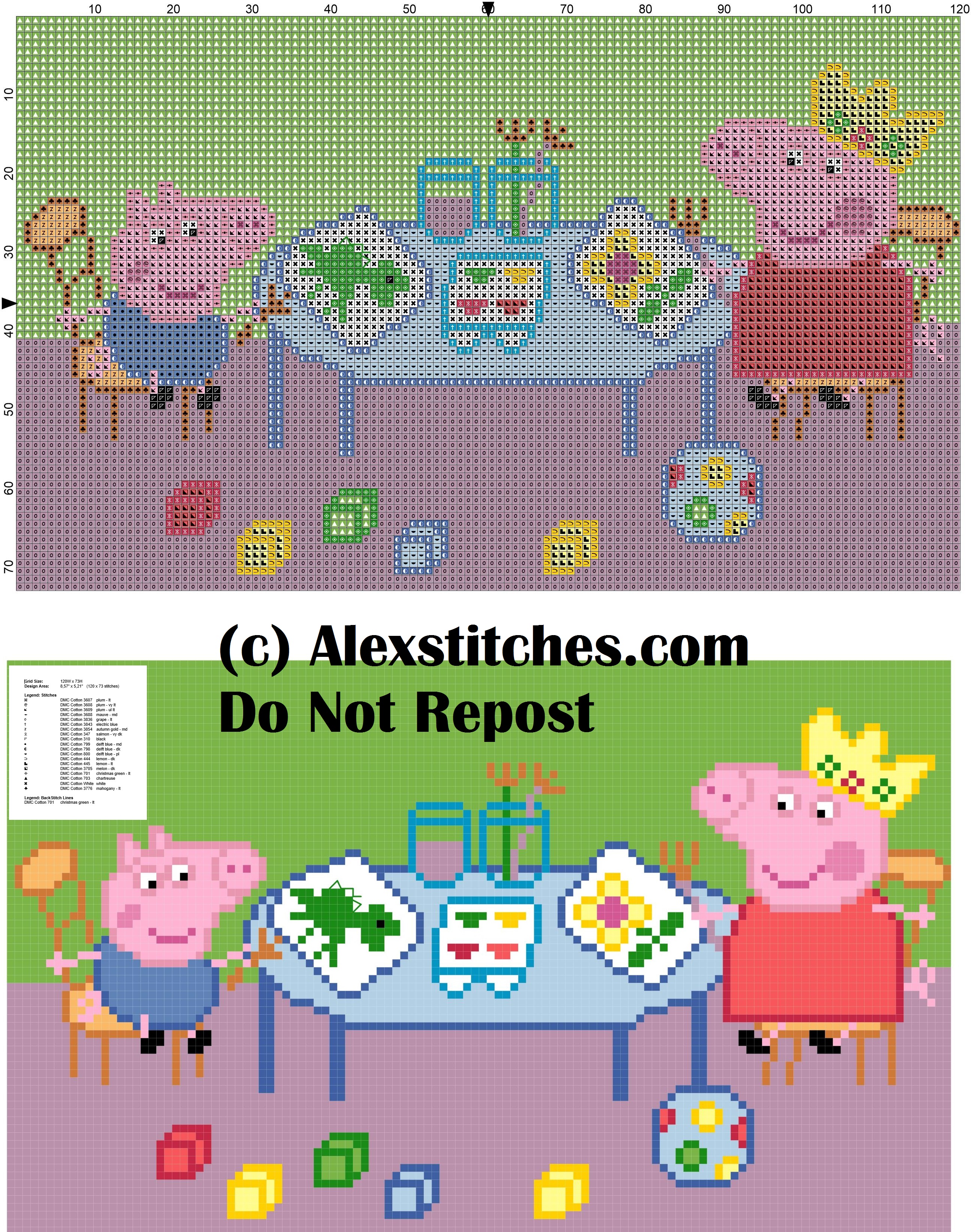 peppa pig and george color drawings cross stitch pattern