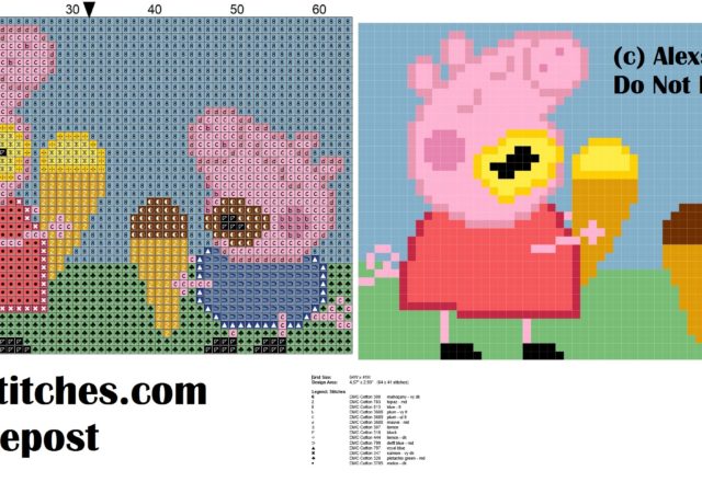 peppa pig and george eat ice cream cross stitch pattern