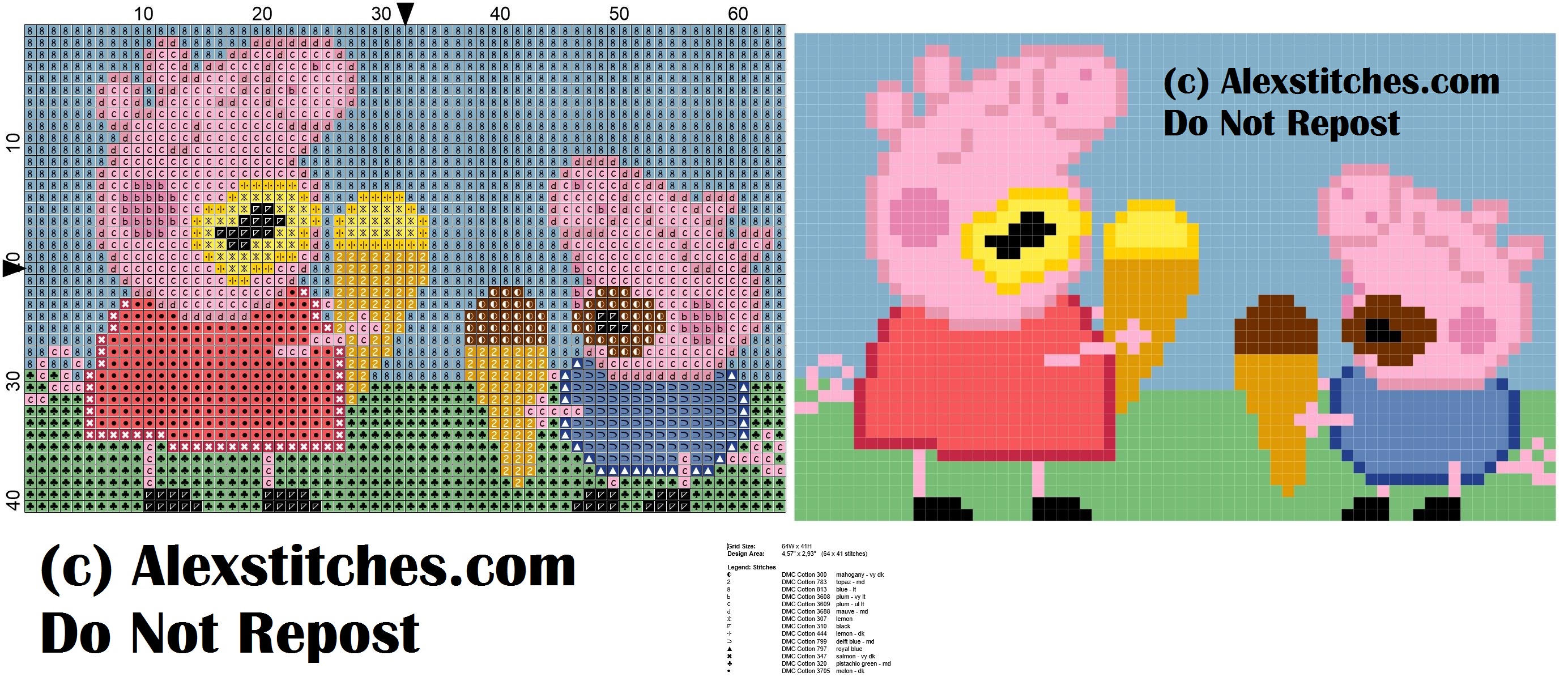 peppa pig and george eat ice cream cross stitch pattern