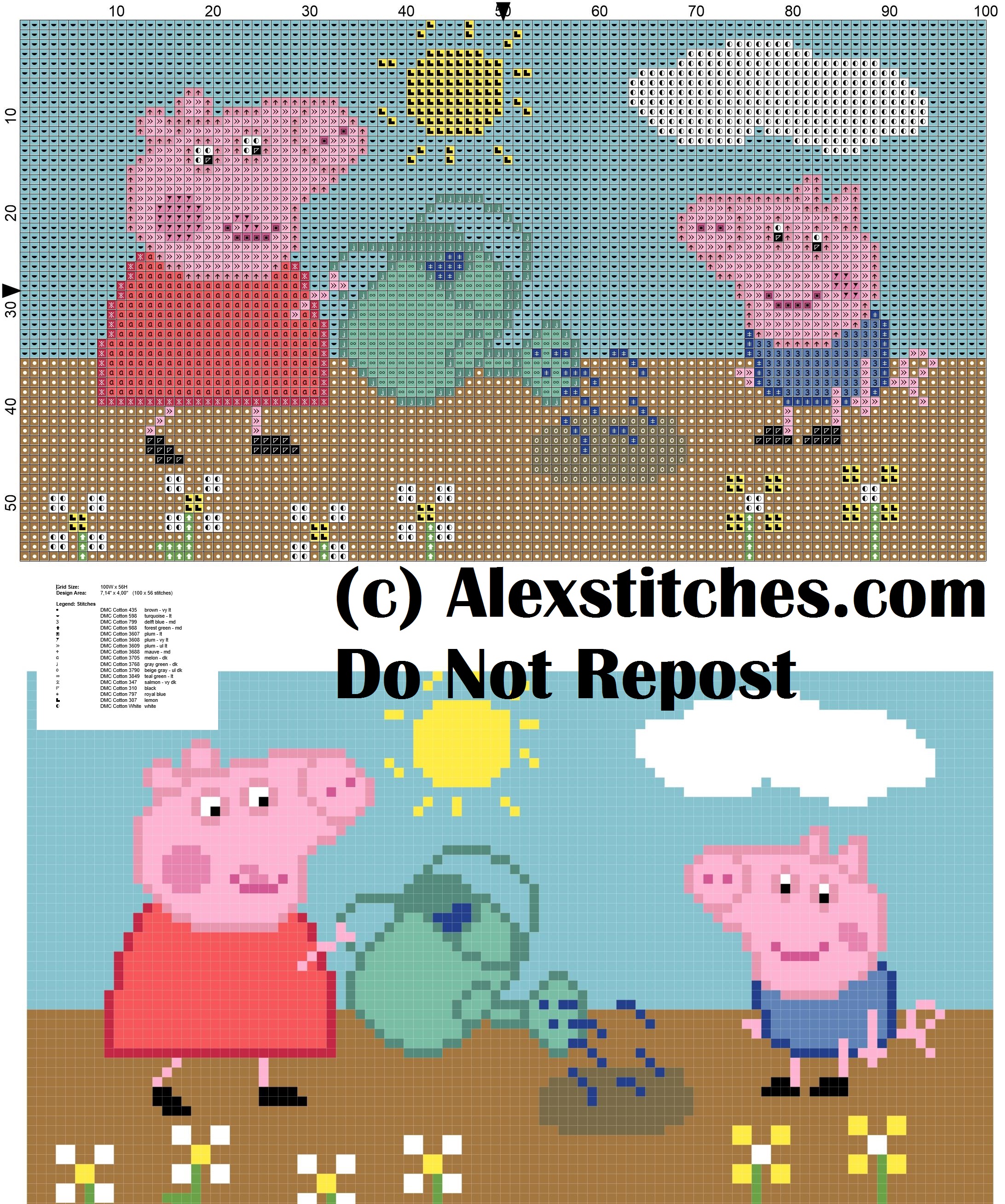 peppa pig and george water the garden cross stitch pattern