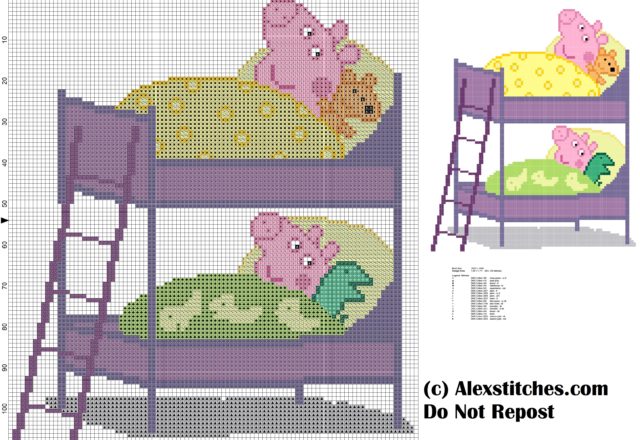 peppa pig george and sleep in bunk bed cross stitch pattern